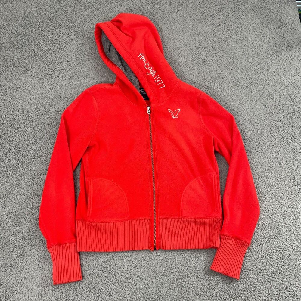 American Eagle Fleece Hoodie Women XL Infrared Lined Y2K Full Zip